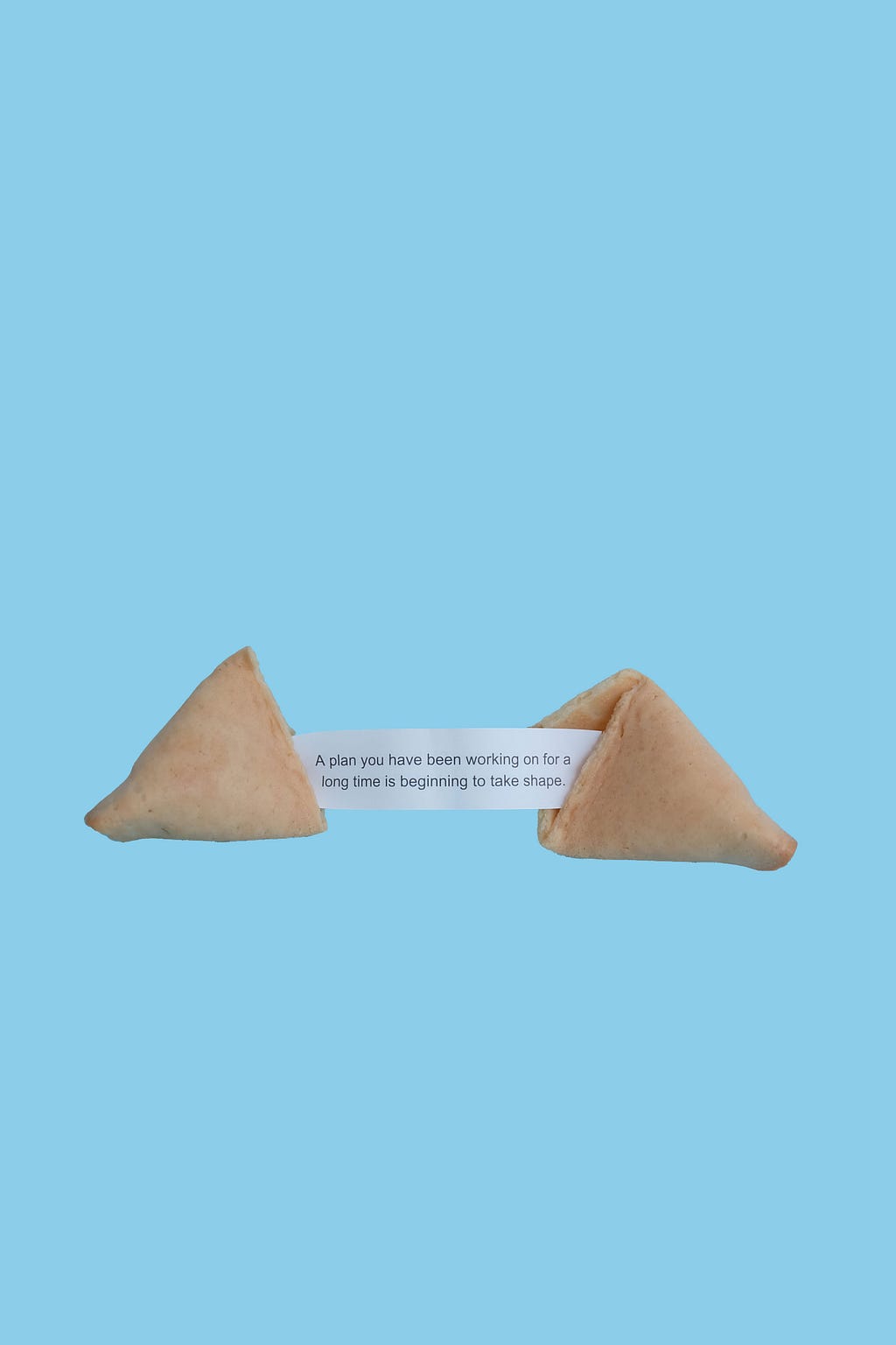 A fortune cookie that opens to read “A plan you have been working on for a long time is beginning to take shape”.
