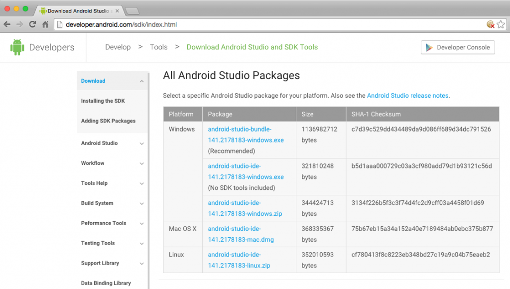 Download do Android SDK