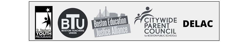 Image showing the logos of the Multilingual Learners Alliance’s  five member organizations: St. Stephen’s Youth Programs, Boston Teachers Union, Boston Education Justice Alliance, Citywide Parent Council, and District English Learners Advisory Council.