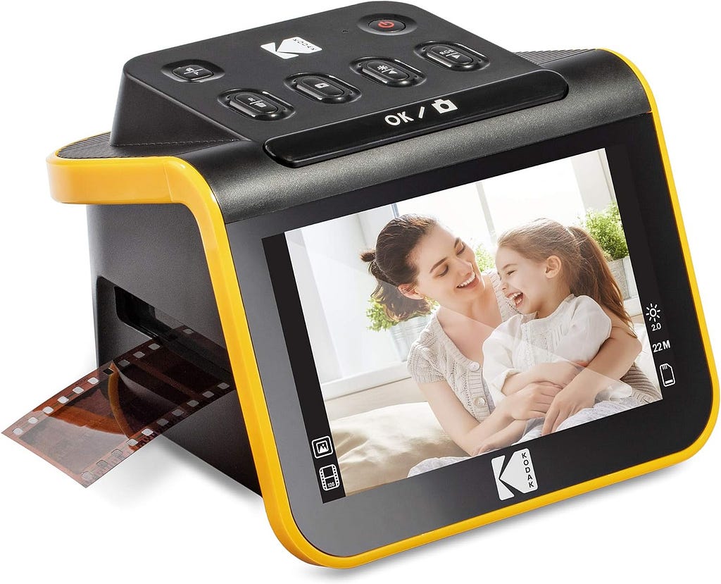 Kodak Digital Film Scanner, Film and Slide Scanner with 5” LCD Screen, Convert Color  BW Negatives  Slides 35mm, 126, 110 Film to High Resolution 22MP JPEG Digital Photos, Black