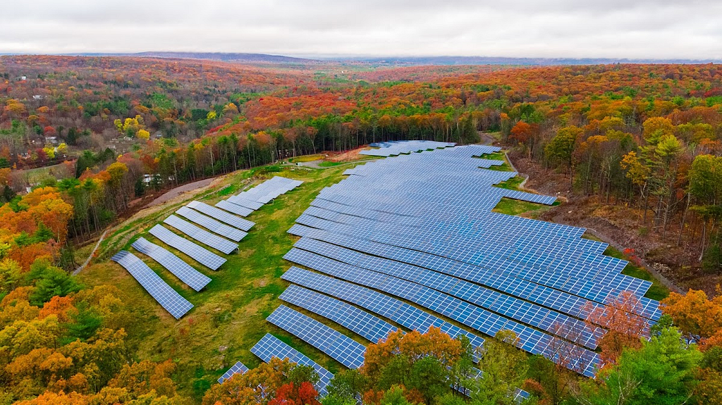 view of a community solar farm in Vermont