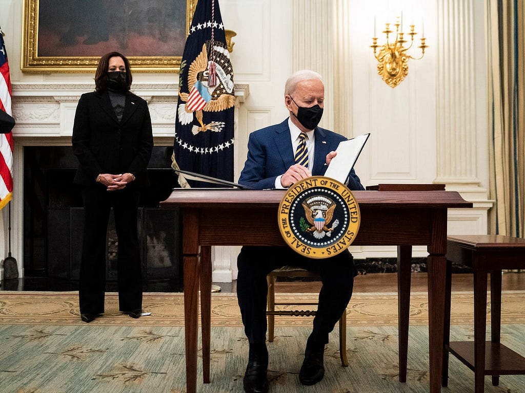 Vice President Kamala Harris and President Joe Biden on January 22, 2021.