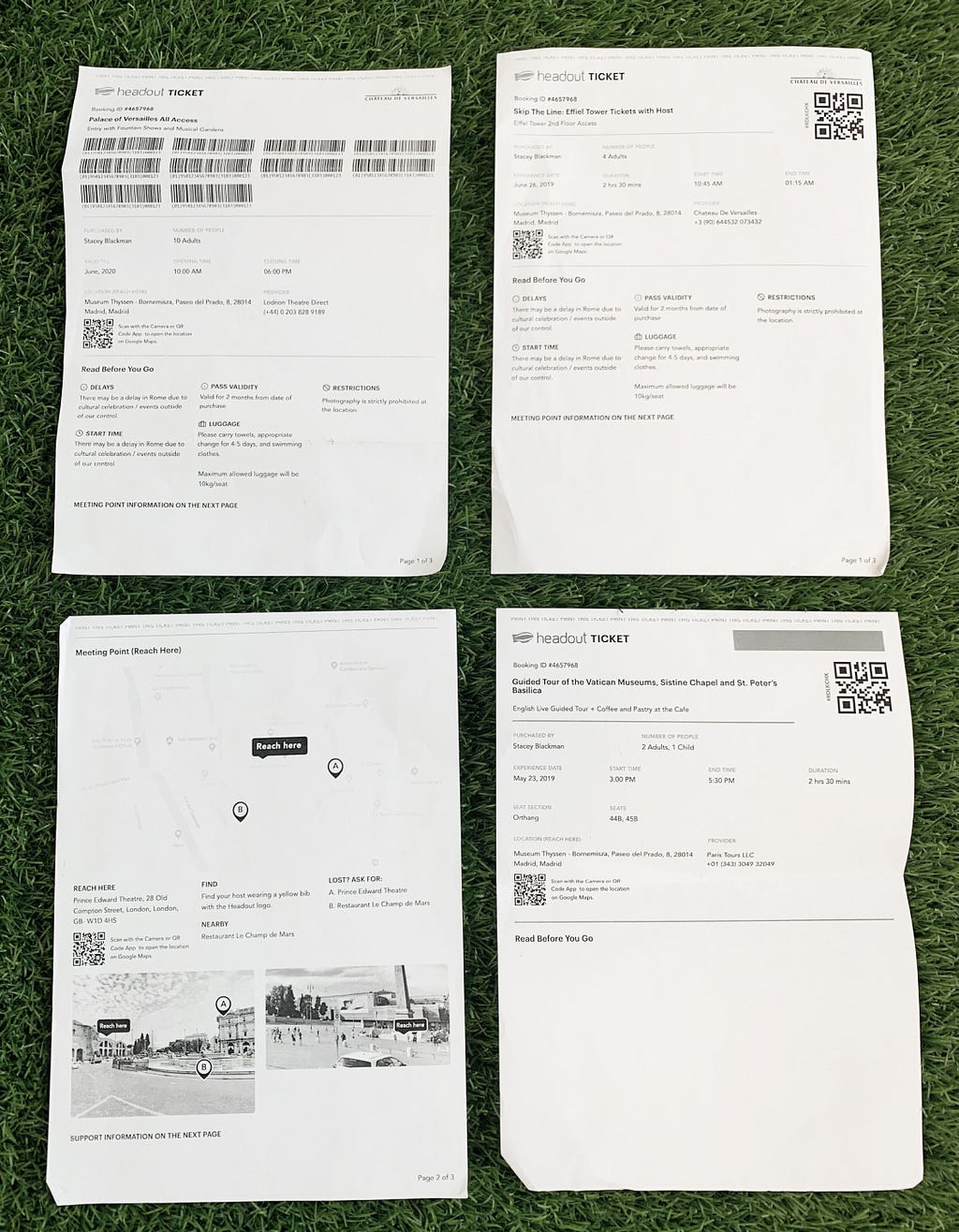 Photos of Sample Headout Print Tickets.