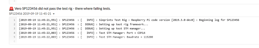 A screenshot of slack showing errors due to failed tests