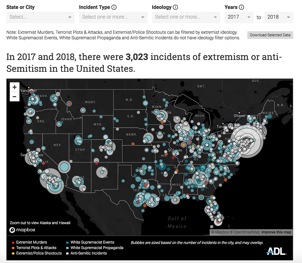 Anti-Defamation League mapping of extremism and anti-Semitism.