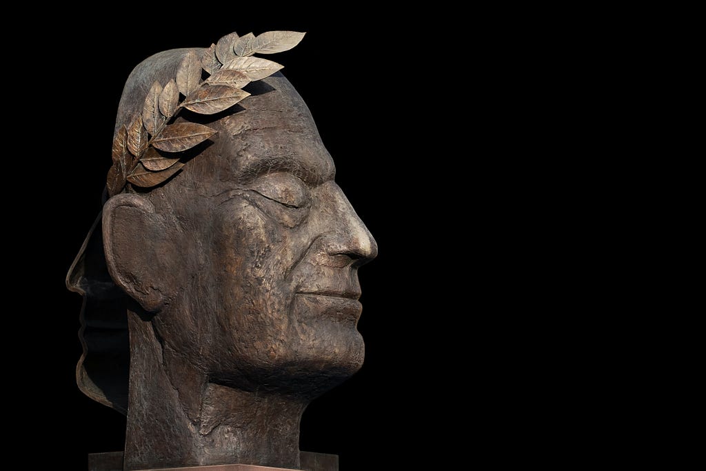 The profile of a statue of a Roman Senator