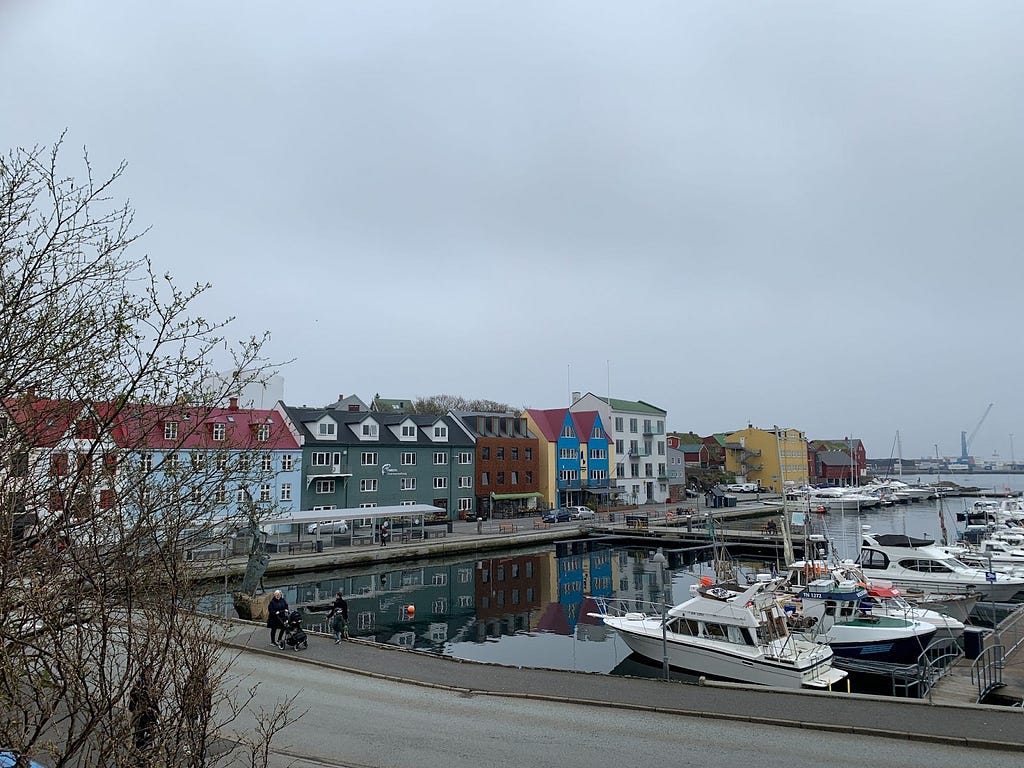 The Tórshavn harbor; fishing is a major part of the Faroese economy, and many young people train for nautical careers.