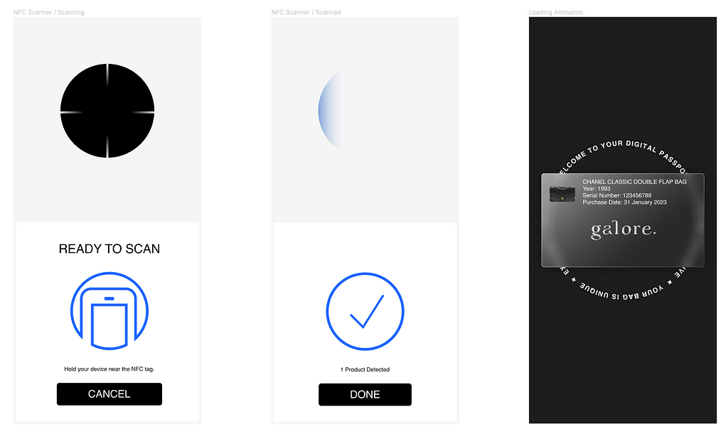 An image of how the digital passport app looks when you scan your bag NFC.