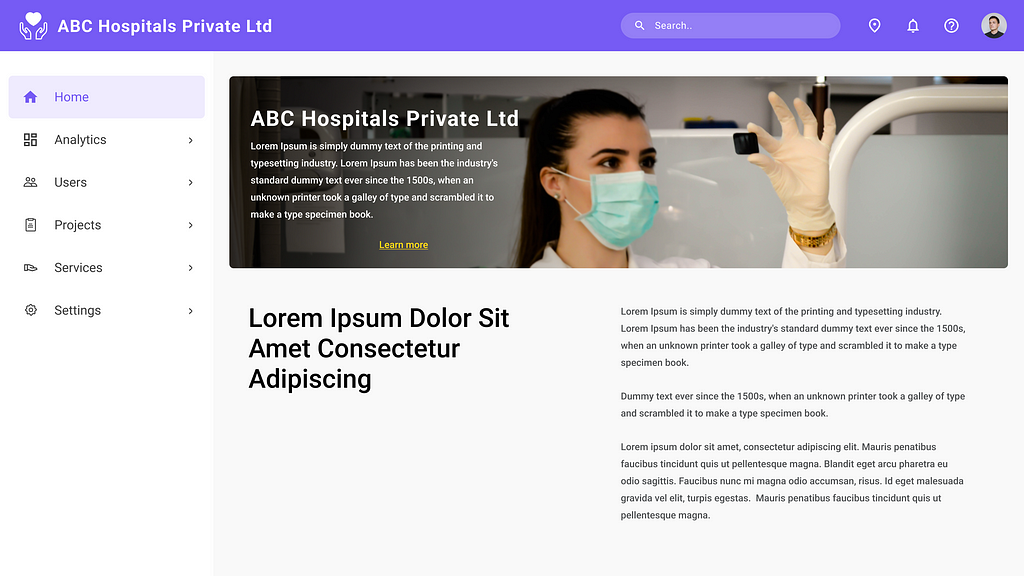 Sample website of a patient health monitoring clinic
