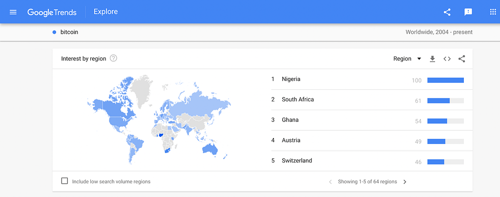 Google Search Trends Map for “Bitcoin”.