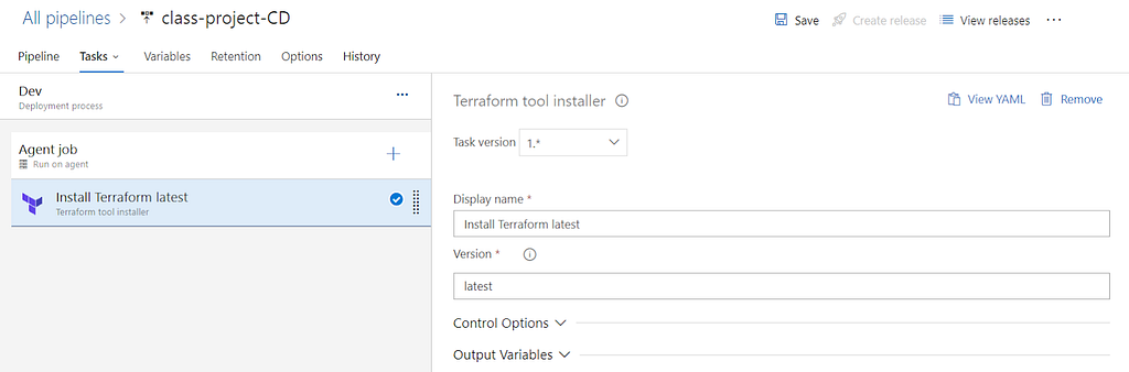 Edit the terraform installer task