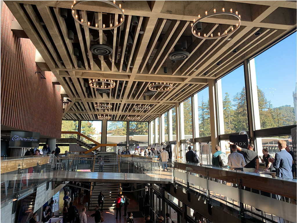 Photo of the inside of zellerbach hall.