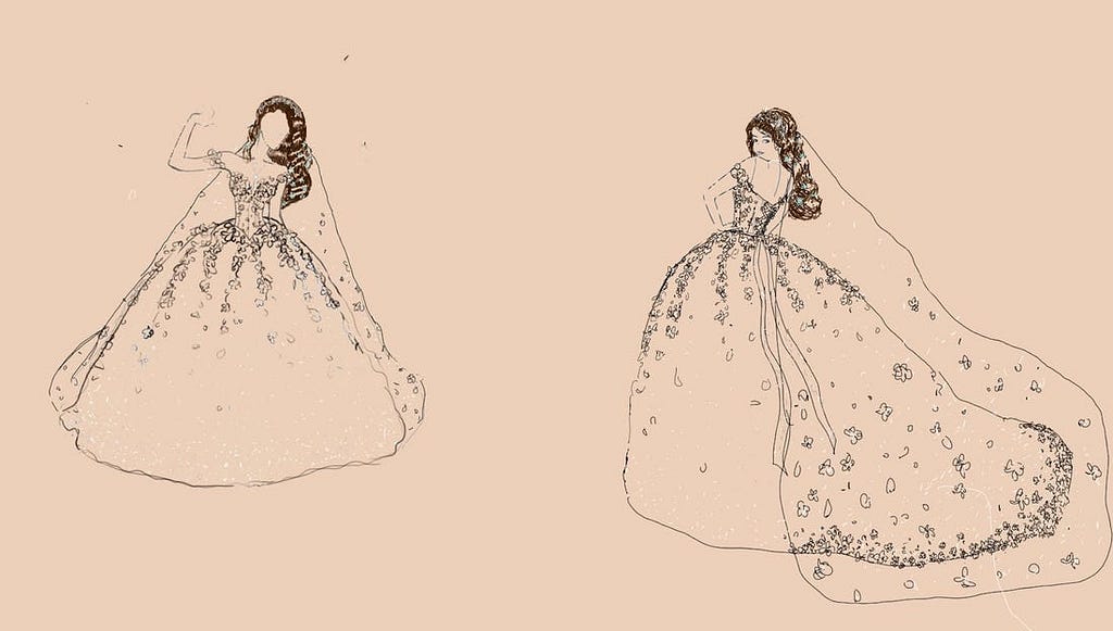 She sketched her dream dress.