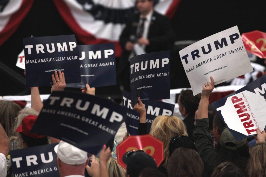 Supporters of Donald Trump at a campaign rally at the South Point Arena in Las Vegas, Nevada. Image via Creative Commons.