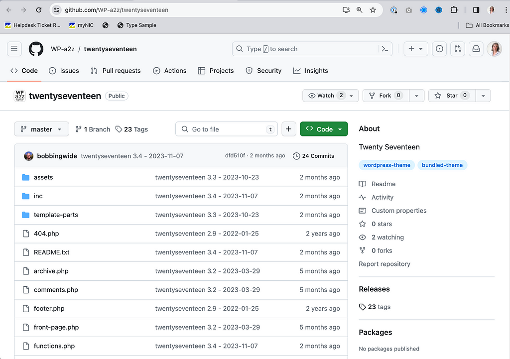 The Twenty Seventeen theme GitHub repository
