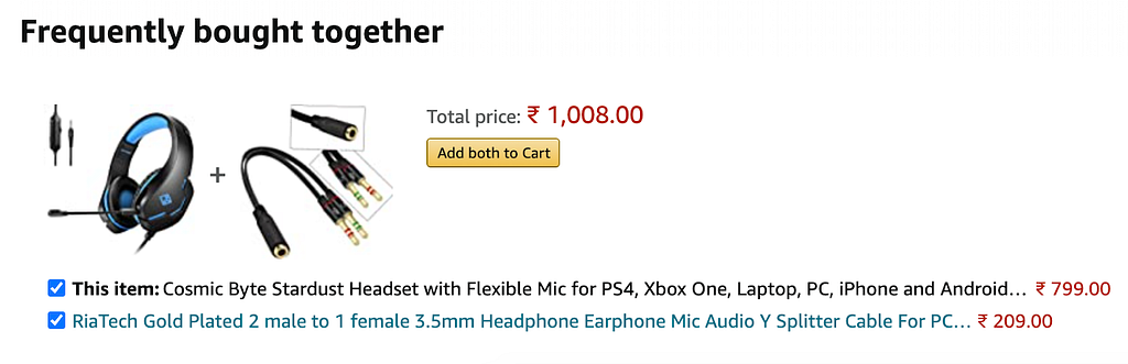 Amazon frequently bought together option showing headphone and cables.