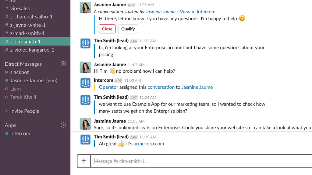 Intercom integration for Slack