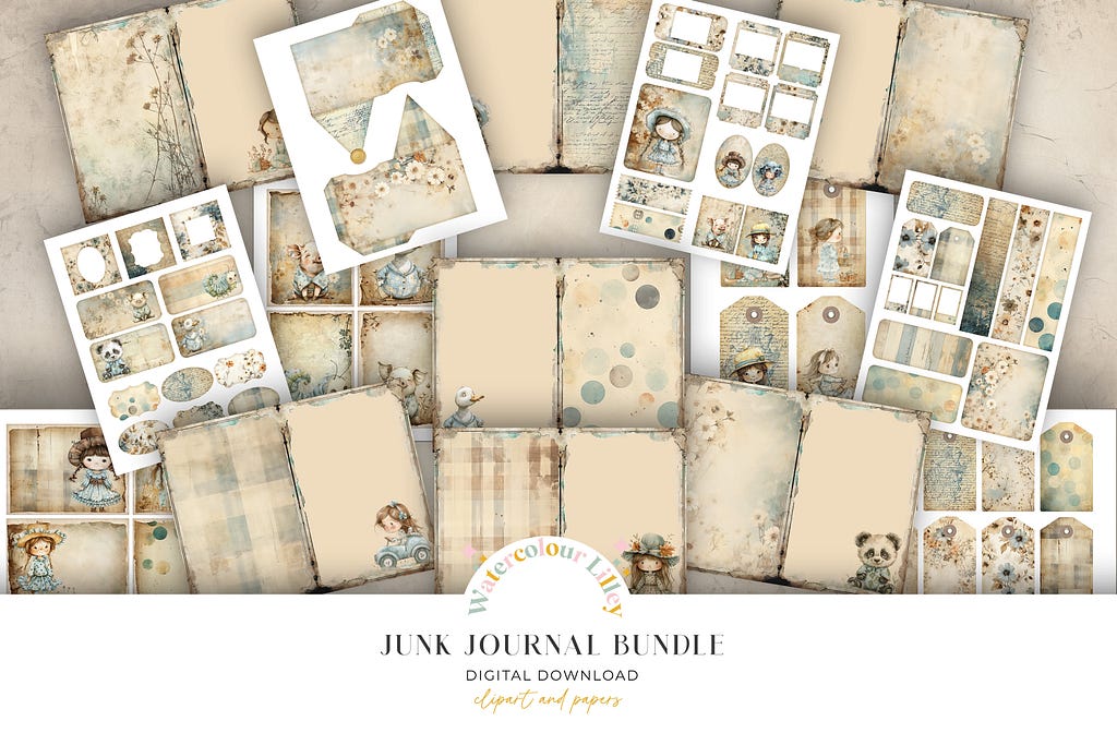 Blue Whimsy Junk Journal Kit Graphic Backgrounds