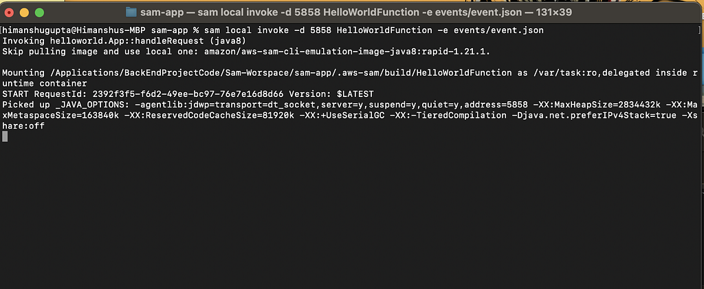 Invoke AWS Lambda Function locally using SAM CLI Invoke command.