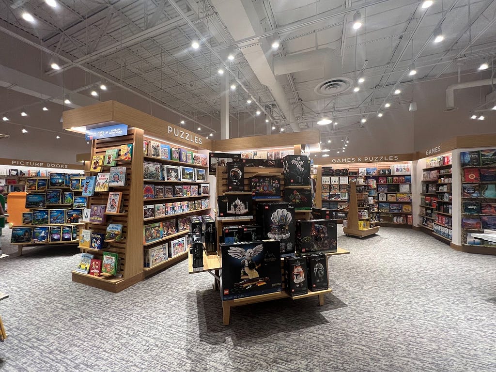 An image of the puzzles and games section in Barnes and Noble.