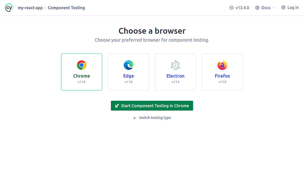 cypress browser selction