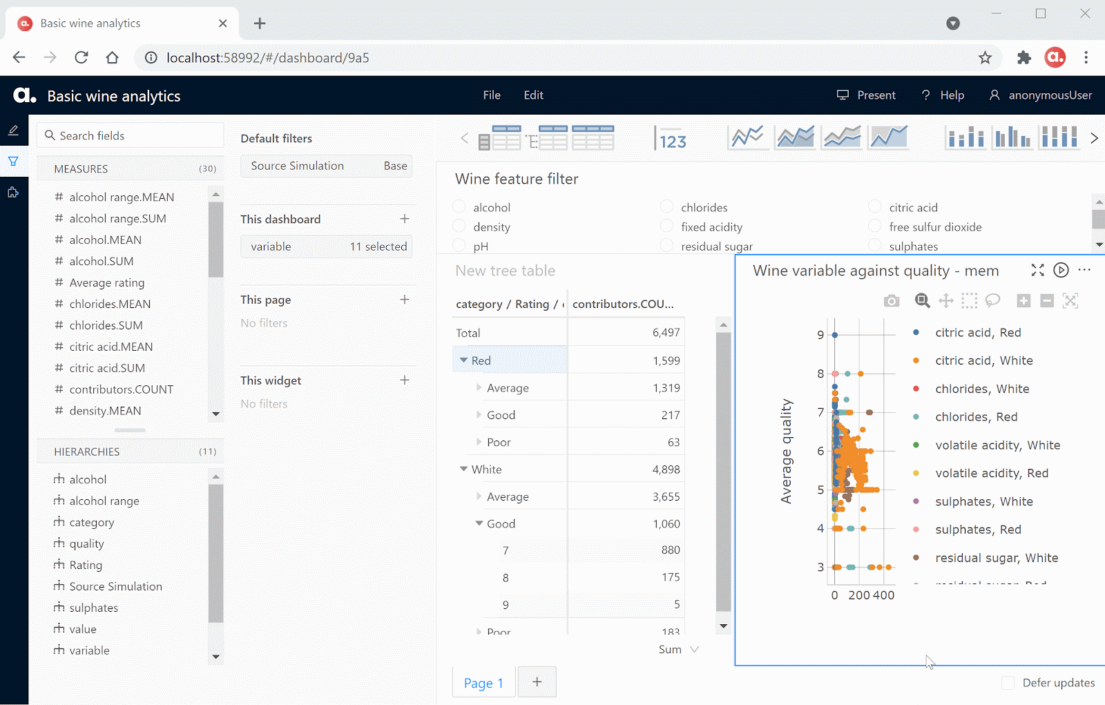 Drag hierarchy into page filter