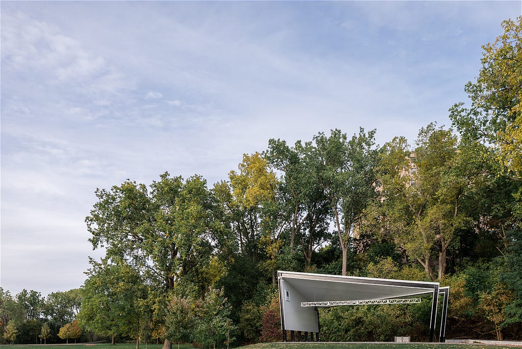 Modern Architecture - Canada 150 pavilion against Harris Park's Autumn background