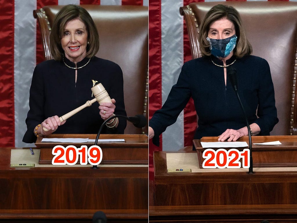 House Speaker Nancy Pelosi wore the same outfit to both of Trump’s impeachments.