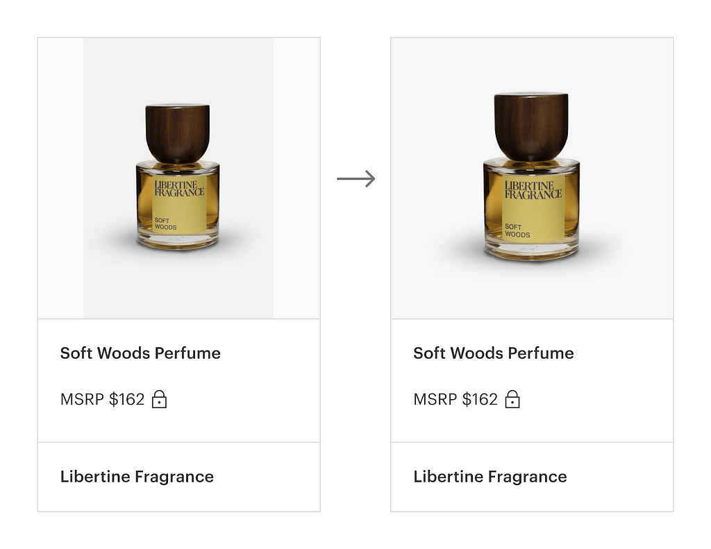 Product listing image for a Soft Woods Perfume, before and after.