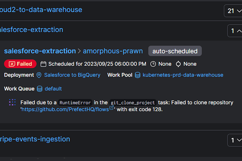 Marvin AI error summary example that explains a bit about why a flow run failed