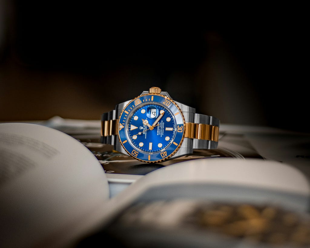 image of a blue affordable luxury watch