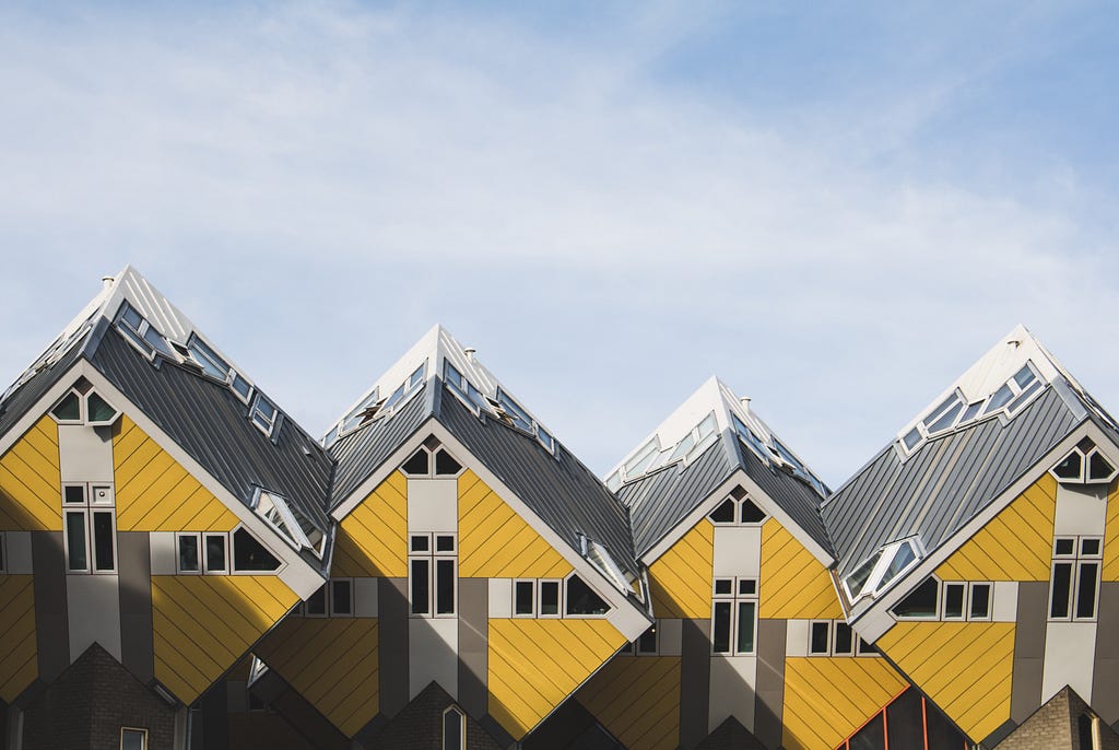 Cube houses in Rotterdam under the clean blue sky