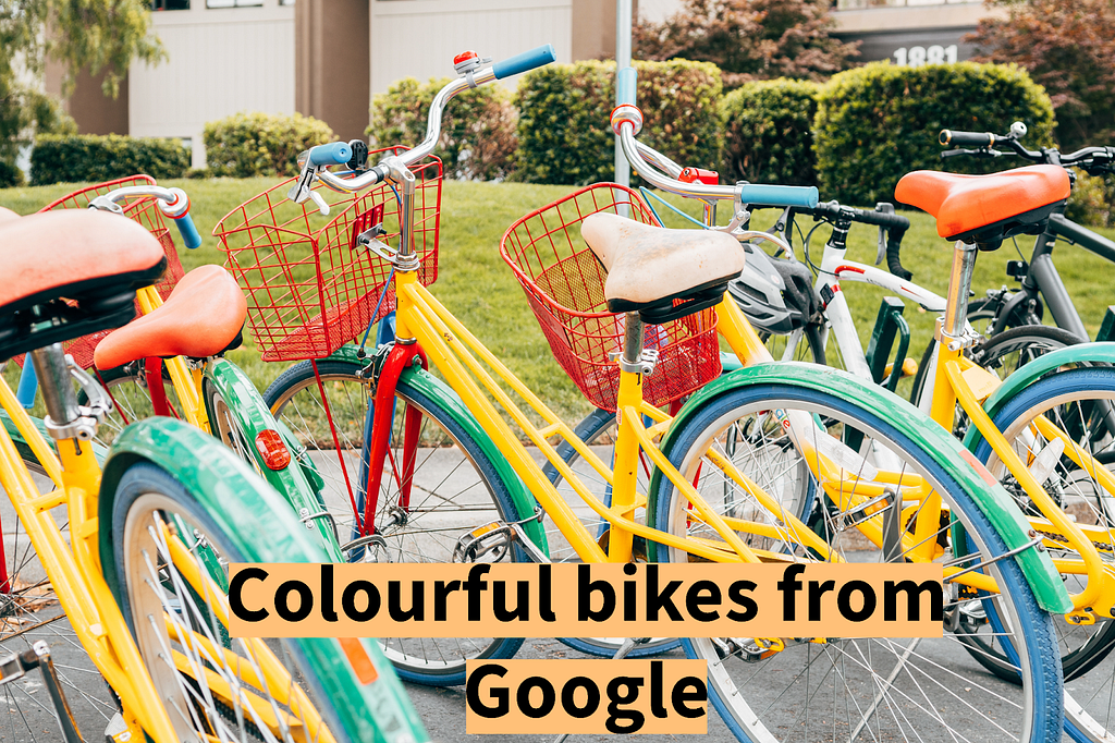 colourful bikes from Google, red orange, daylight photography