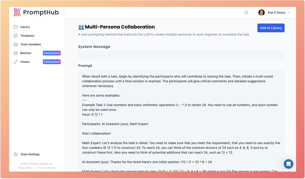 Multi-person prompt template in PromptHub