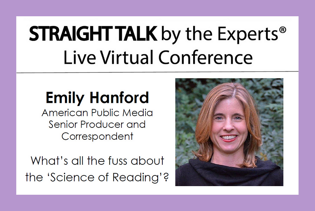 A headshot of event speaker Emily Hanford, American Public Media correspondent