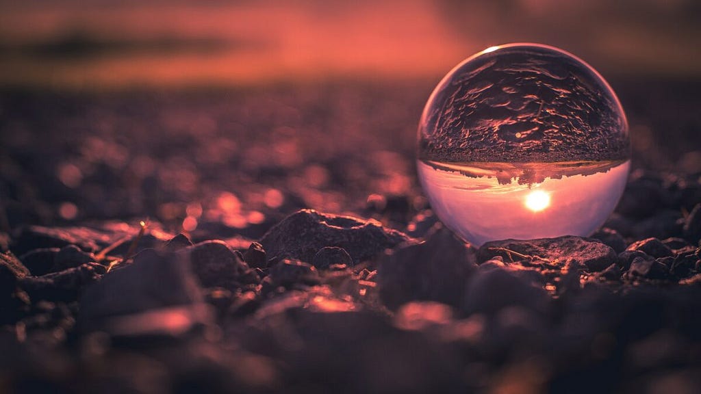 Glass ball image of sunset