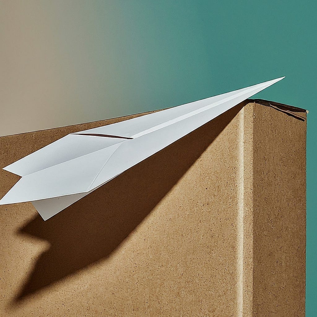 Paper Airplane Landing on Cardboard Box Symbolizing Sustainable Career Paths