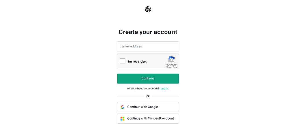 The “Create Your Account” sign up screen, requesting an email address to be entered