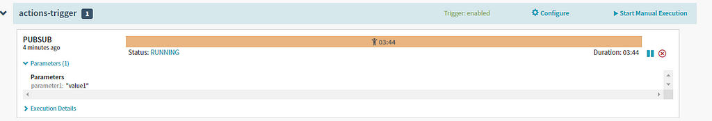 Pipeline view showing Parameters passed in from the workflow