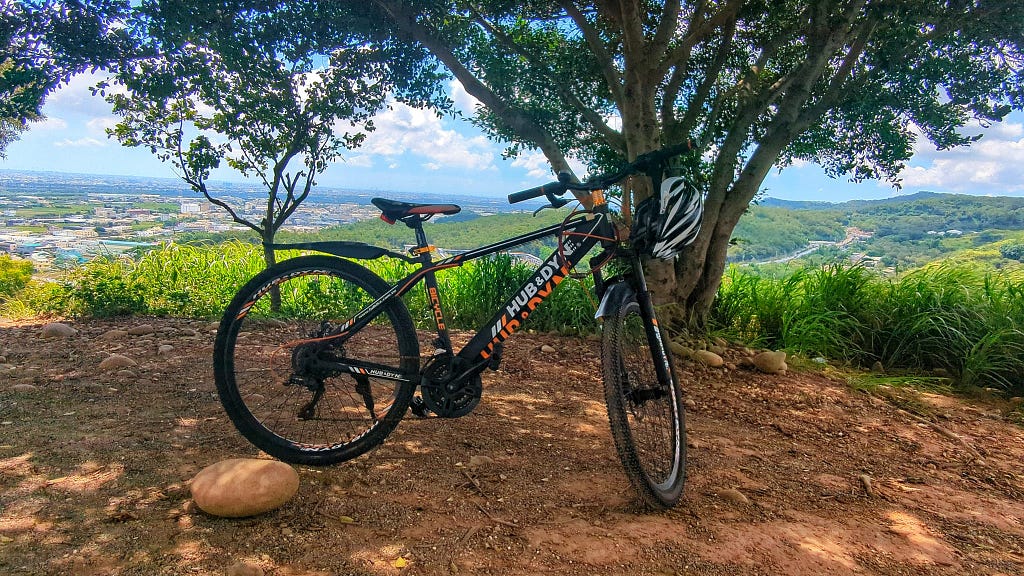 A picture of my bike at the top of the mountain.