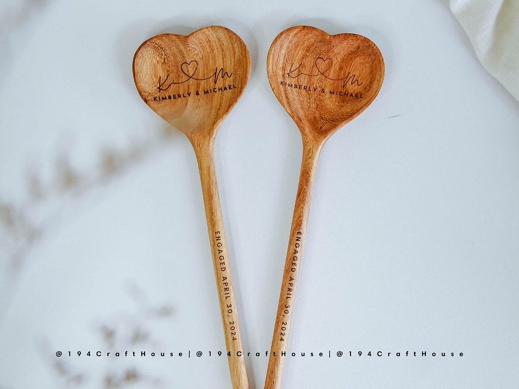 Straight Heart Wooden Spoon Large Size Personalized Gifts for Wedding 194 Craft House