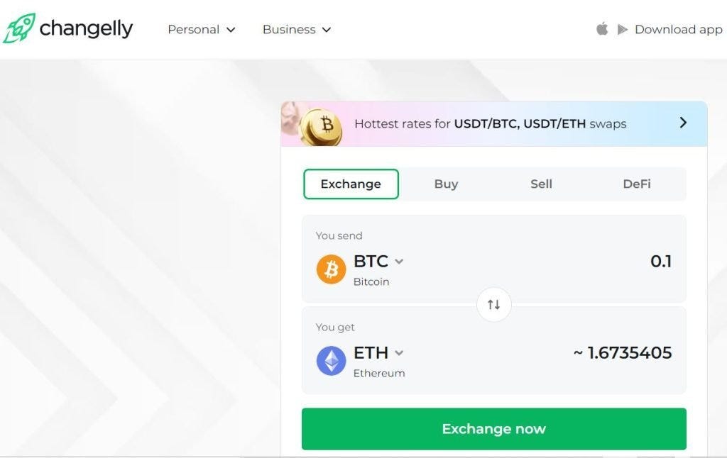 Swap crypto instantly with Changelly