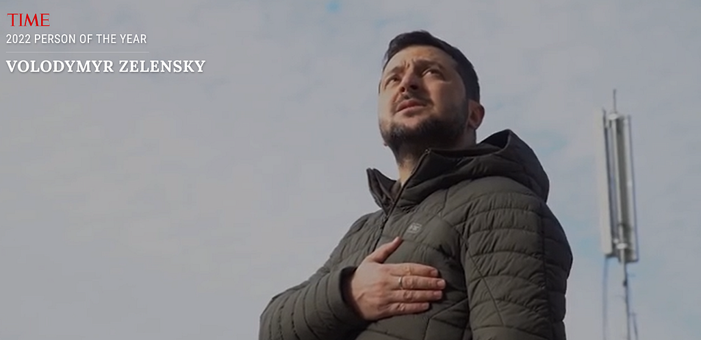 Screenshot of Time’s official link to Person of the Year depicting Zelensky