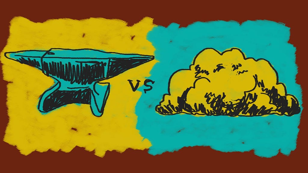 An illustration depicting an anvil versus a cloud