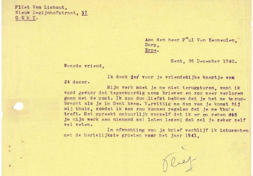 Brief van Pliet van Lishout aan Paul van Keymeulen, 26 december 1940