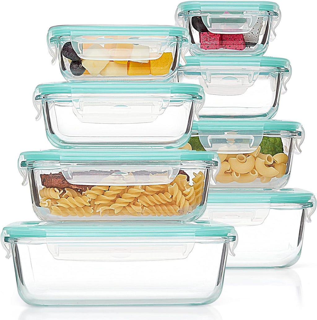 8 Pack Glass Food Storage Containers , Meal Prep , Airtight Bento Boxes with Leak Proof Locking Lids, for Microwave, Oven, Freezer and Dishwasher,…