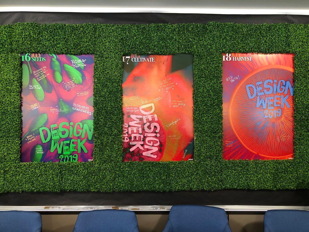 Three posters from this year’s internal Design Week