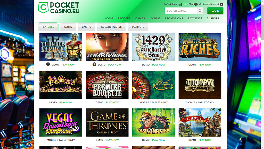 Pocket Casino Game Lobby