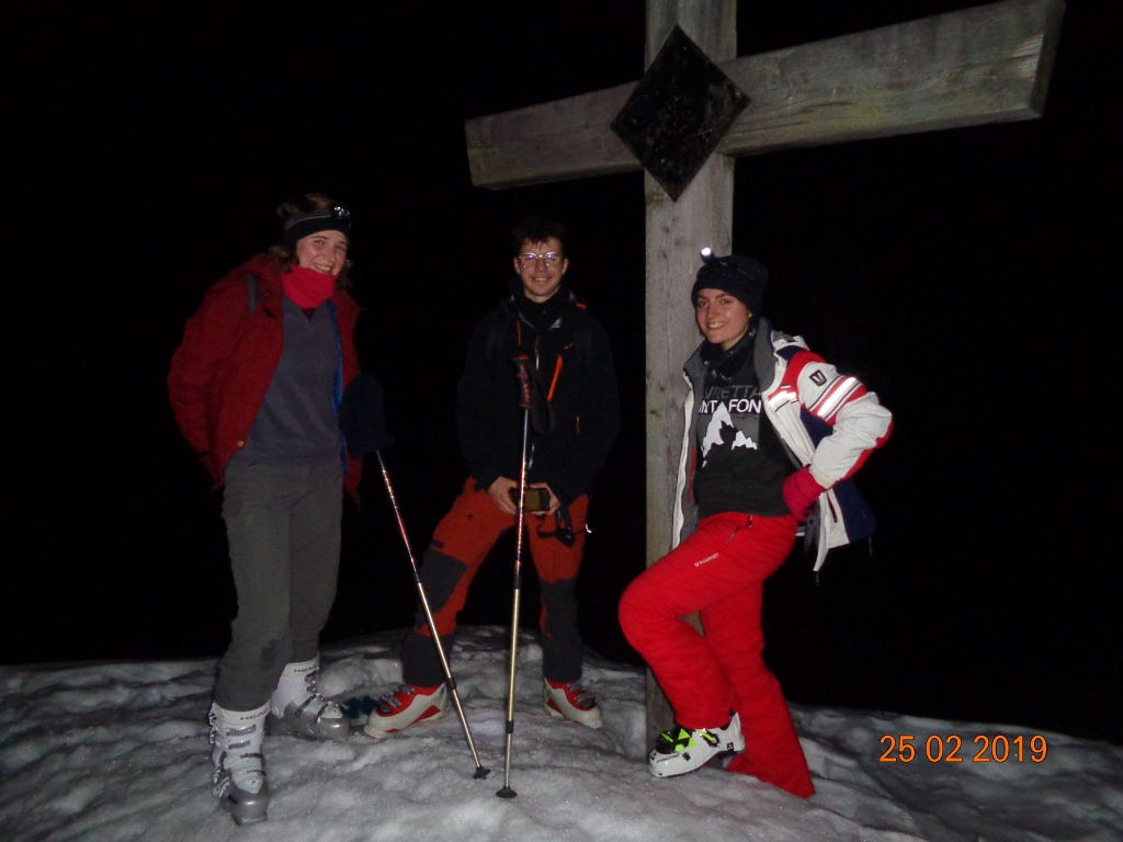 At the summit of Nob in Laterns, Austria, after my first ski tour