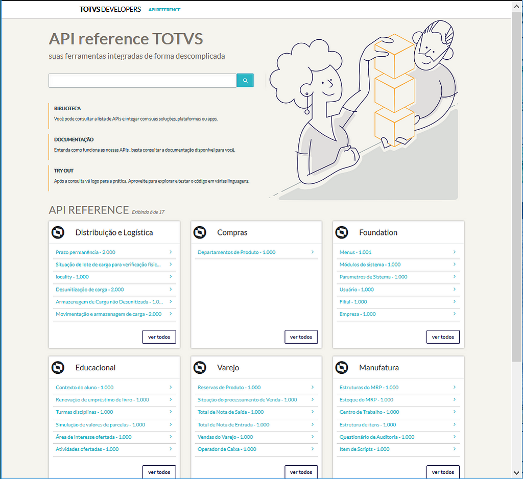 Tela inicial do TOTVS API Reference